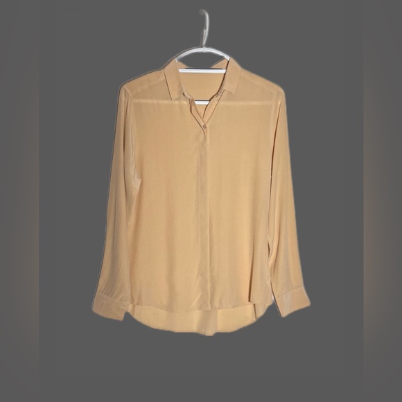 NEW Everlane 100% Silk Hidden-Button Peachy Tan Long-Sleeved Career Blouse, S - Picture 4 of 16